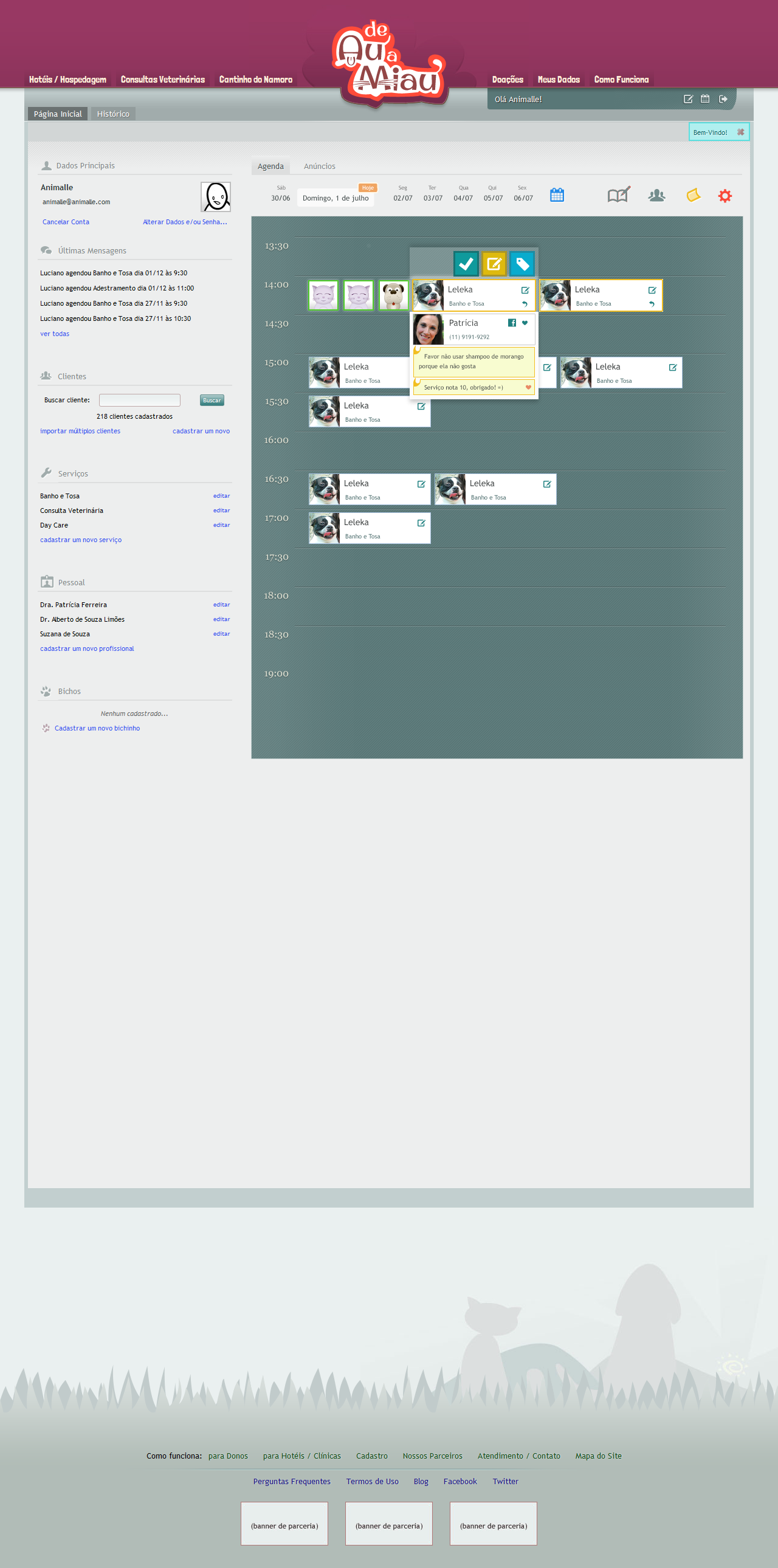 De Au a Miau company service schedule page